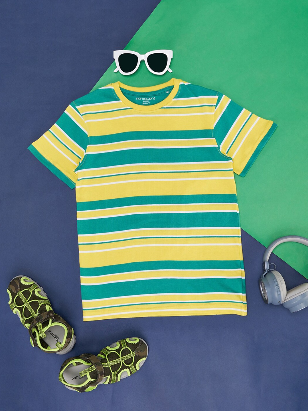 

Pantaloons Junior Boys Striped Cotton T-shirt, Yellow