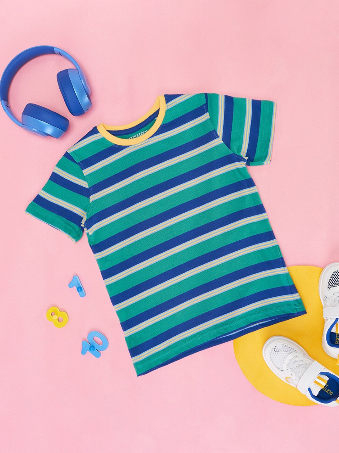 

Pantaloons Junior Boys Striped Cotton T-shirt, Green