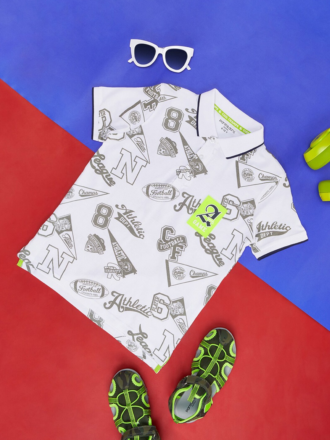 

Pantaloons Junior Boys Typography Printed Polo Collar Cotton T-shirt, White