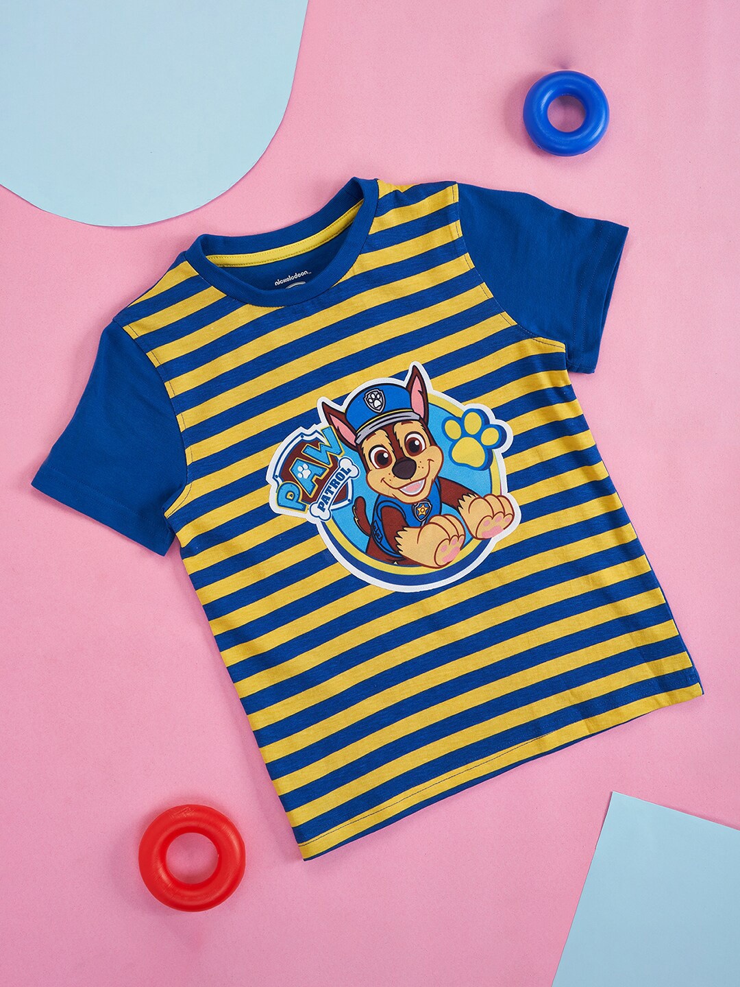 

Pantaloons Junior Boys Paw Patrol Horizontal Striped Cotton T-Shirt, Blue