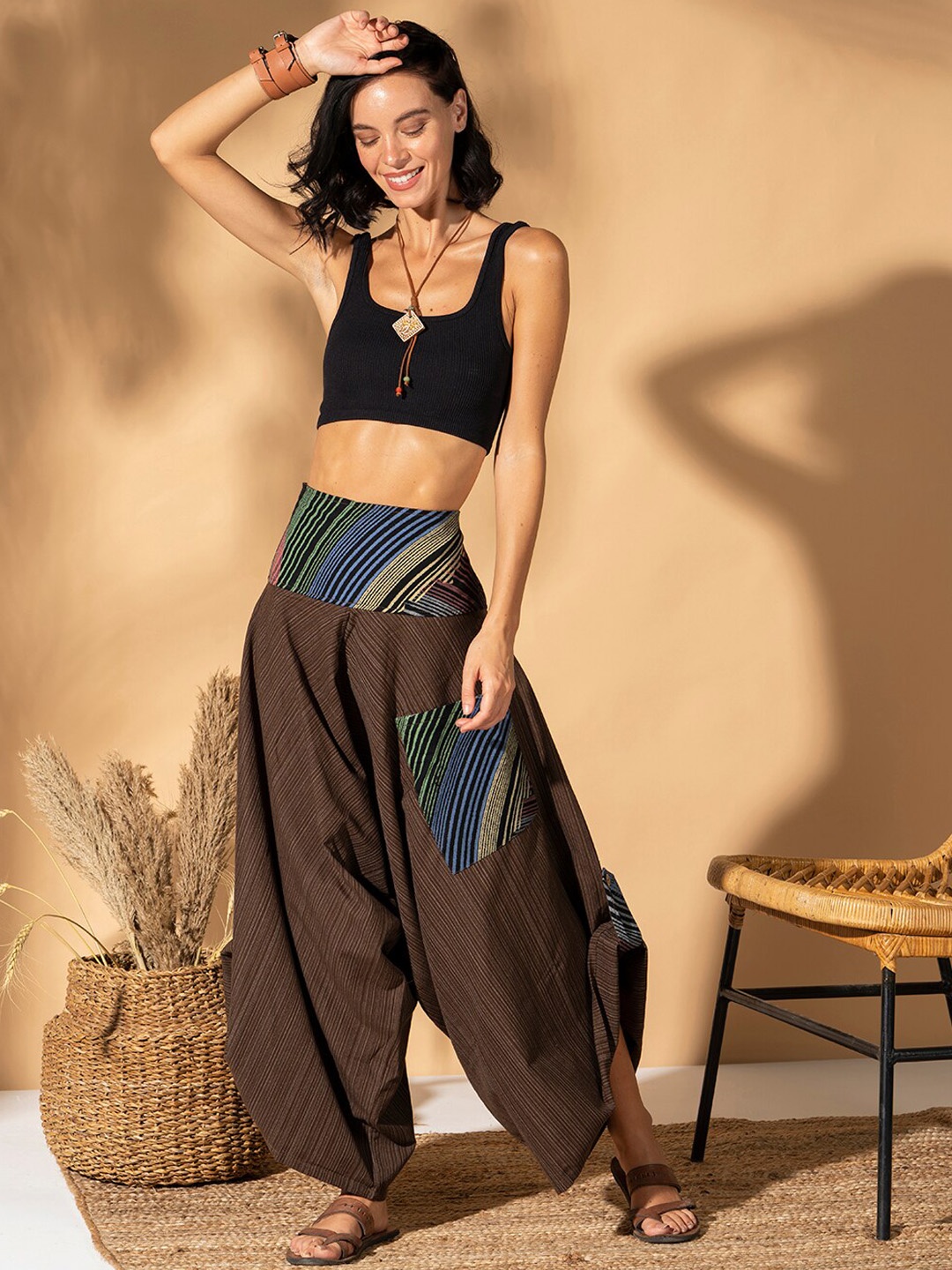 

The Veshti Company Tribal Printed Loose-Fit Harem Pants, Brown