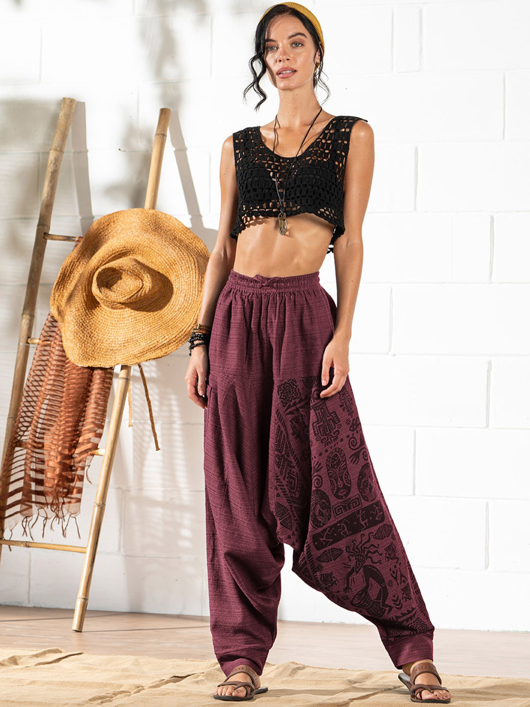

The Veshti Company Women Tribal Printed Pure Cotton Loose-Fit Harem Pants, Purple