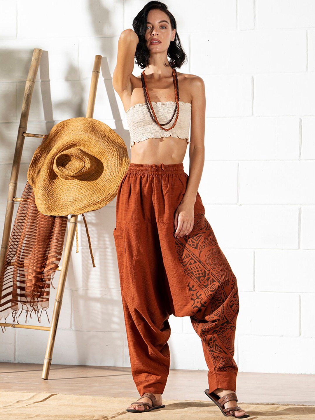 

The Veshti Company Women Tribal Printed Pure Cotton Loose-Fit Harem Pants, Orange