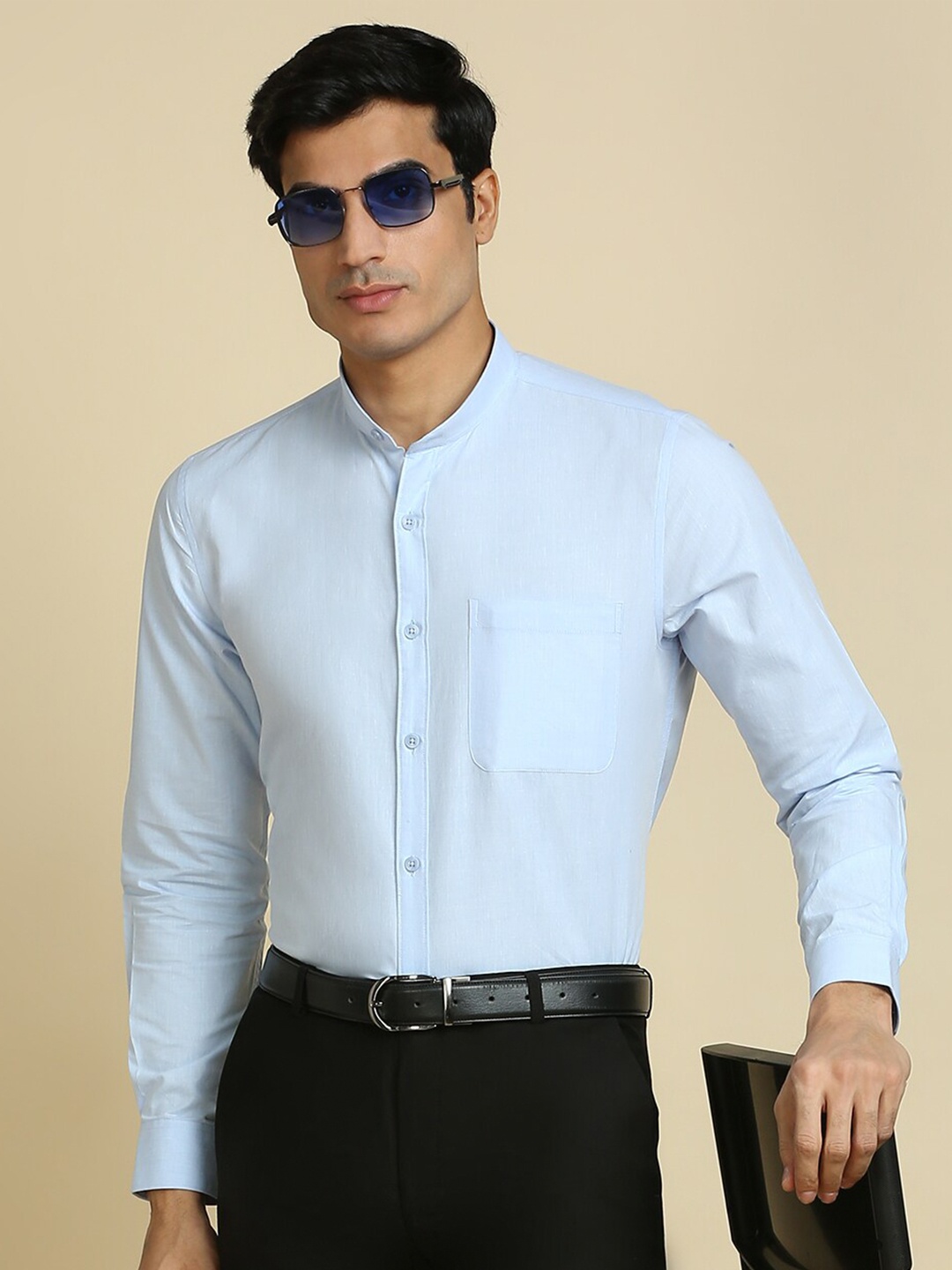 

INVICTUS Original Slim Fit Band Collar Cotton Formal Shirt, Blue