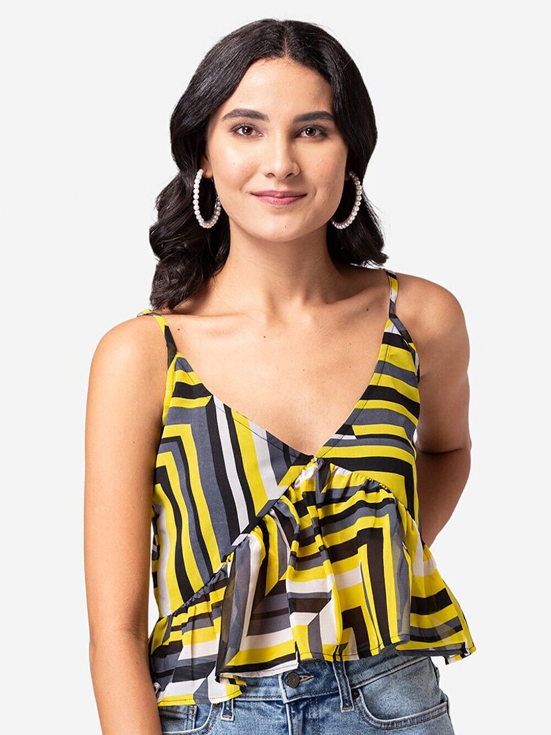 

YEROS Geometric Printed Georgette Top, Black