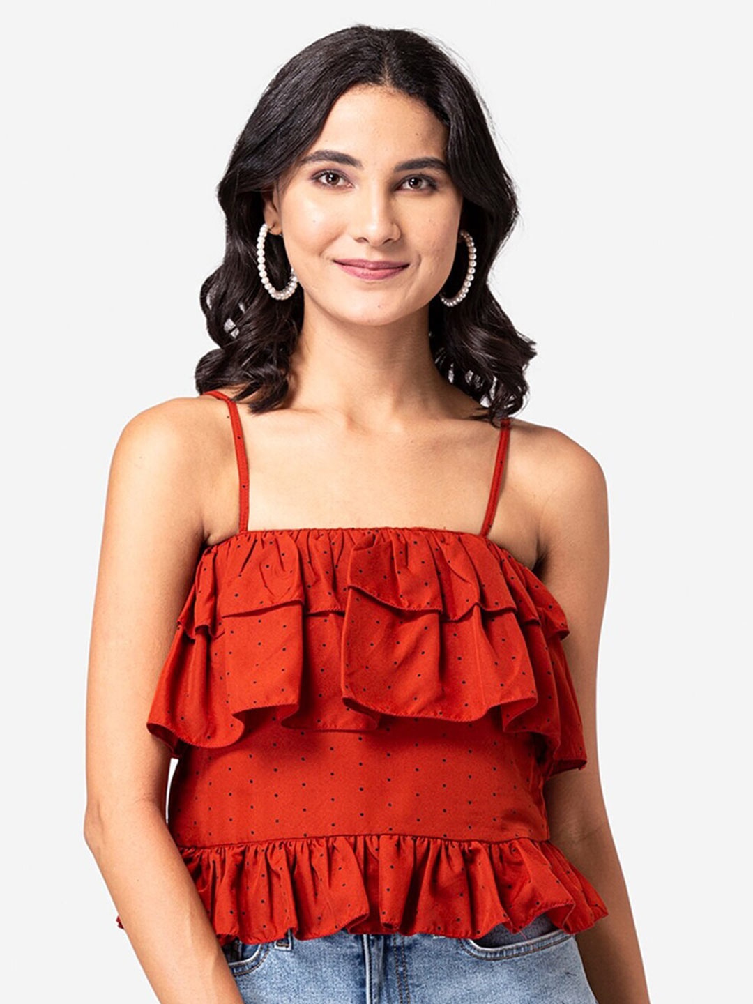 

YEROS Print Crepe Crop Top, Rust