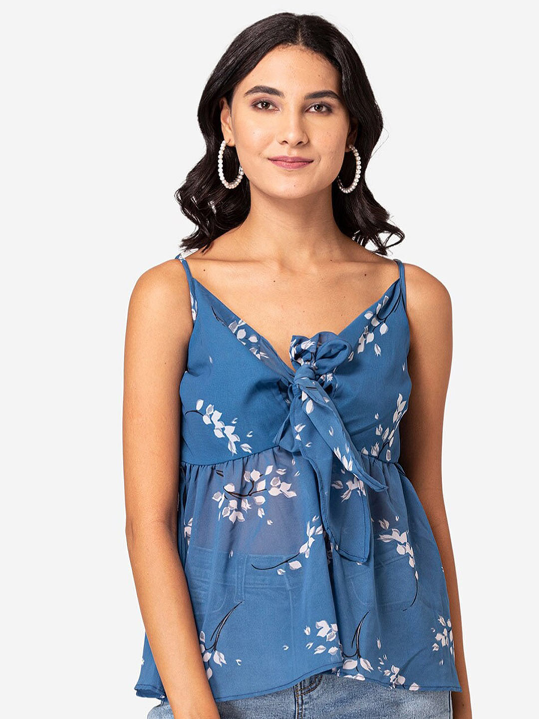 

YEROS Floral Printed Empire Top, Blue