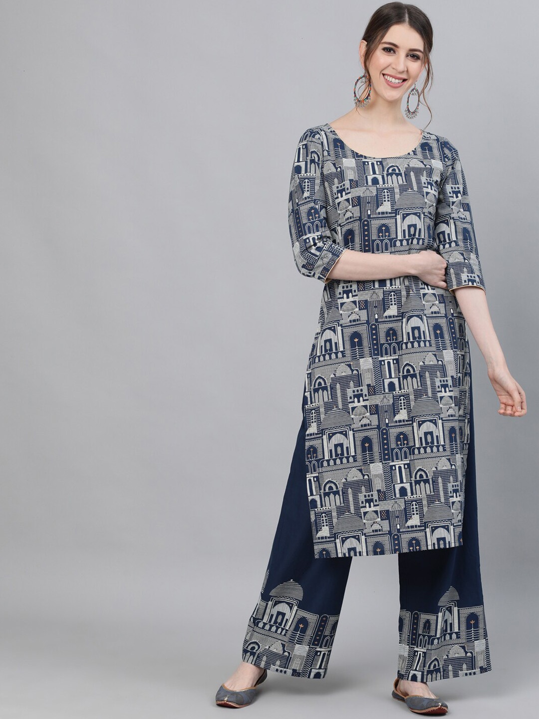 

AKS Ethnic Motifs Printed Pure Cotton Kurta With Palazzos, Blue