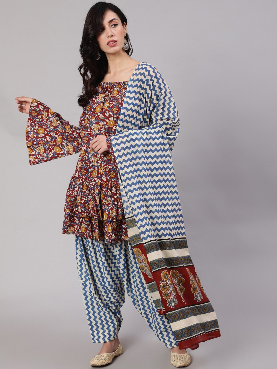 

AKS Floral Printed Pure Cotton Kurta With Salwar & Dupatta, Maroon