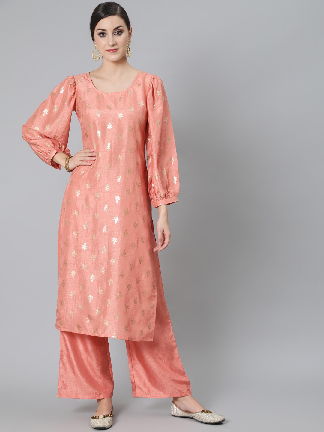 

AKS Ethnic Motifs Printed Regular Kurta With Palazzos, Peach