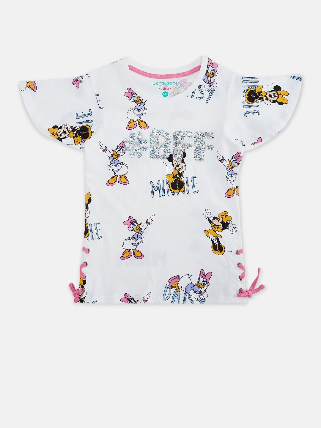 

Pantaloons Junior Girls Mickey & Friends Printed Cotton T-shirt, Off white