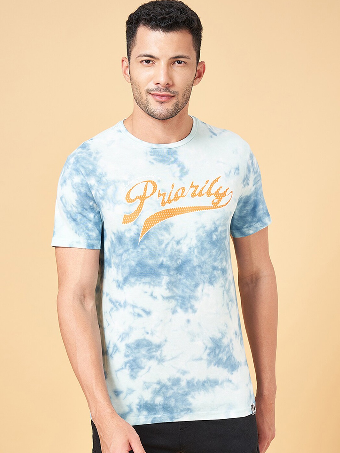 

People Blue Typography Printed Pure Cotton Slim Fit T-shirt