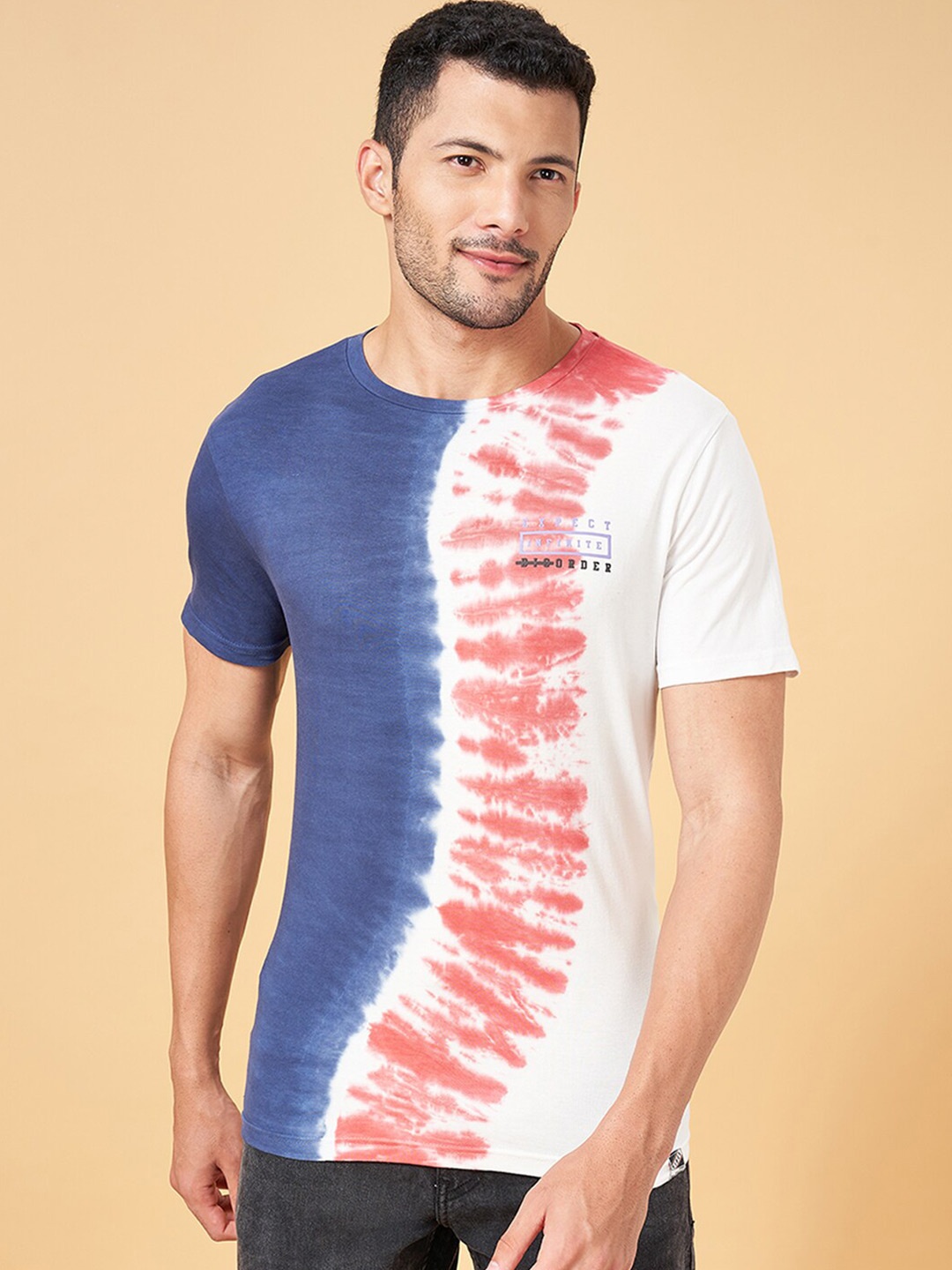 

People Pink Tie & Dye Pure Cotton Slim Fit T-shirt