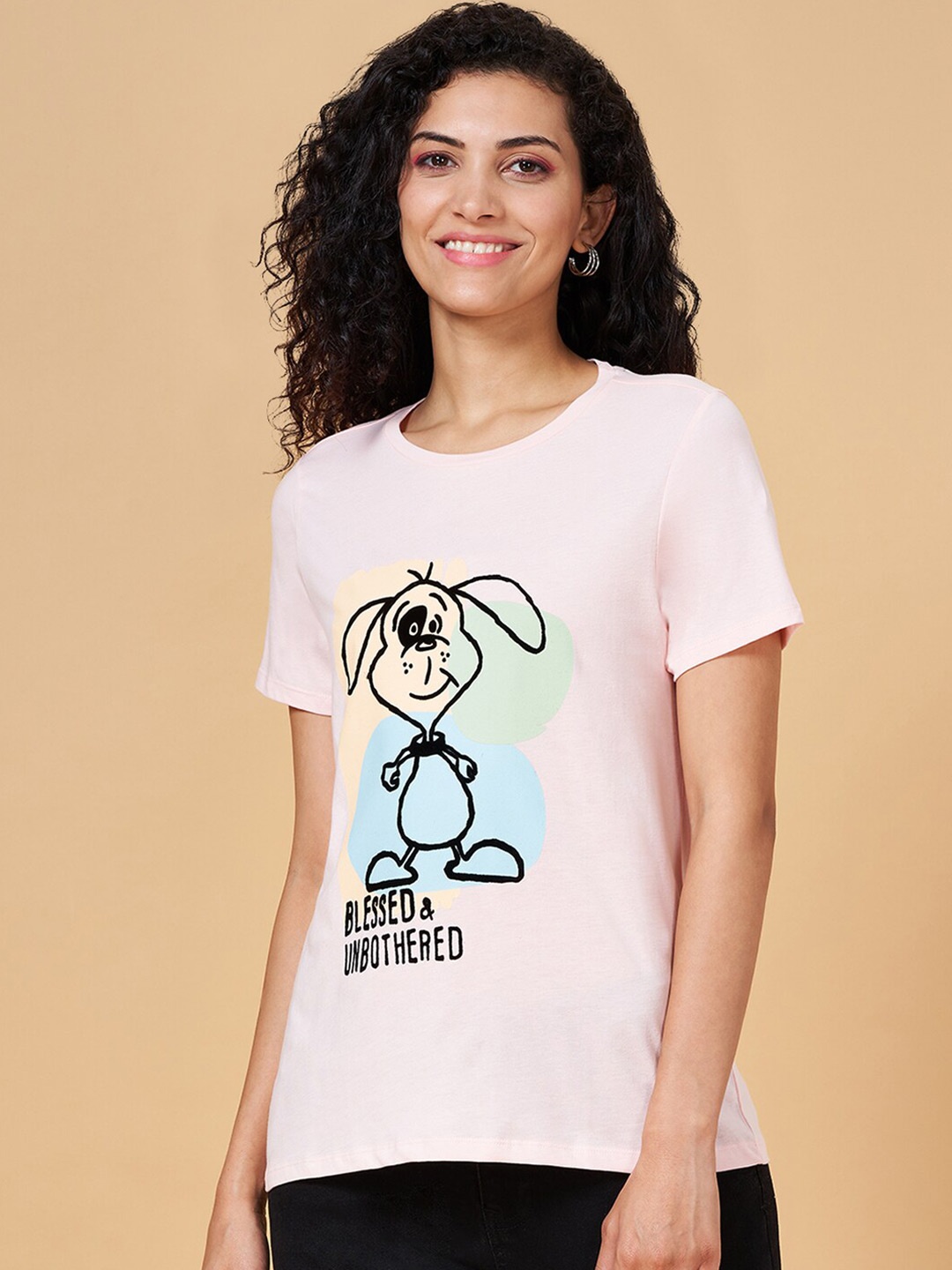 

People Pink Graphic Printed Pure Cotton Slim Fit T-shirt