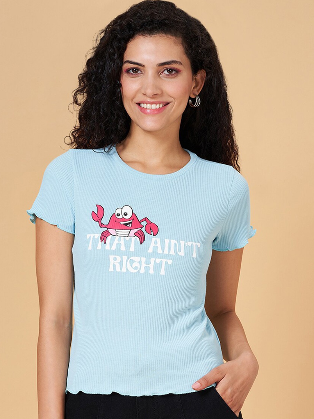 

People Blue Typography Printed Slim Fit T-shirt