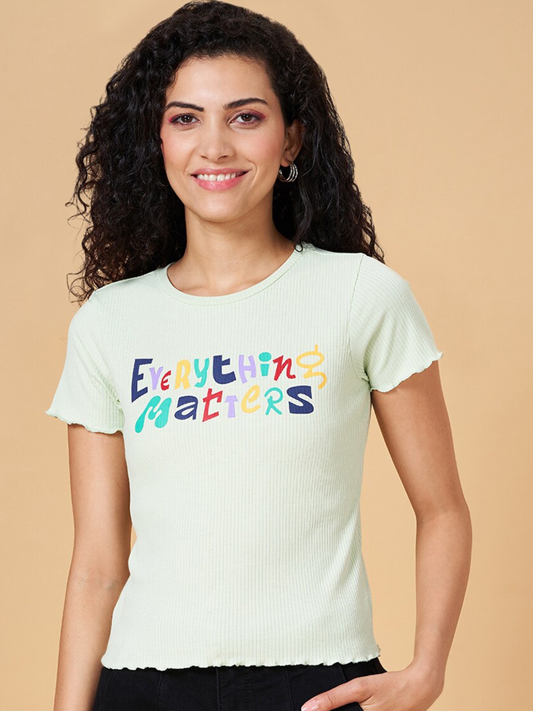 

People Green Typography Printed Slim Fit T-shirt