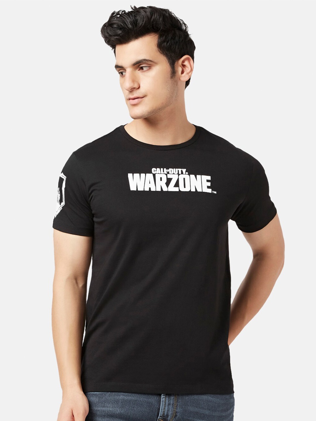 

SF JEANS by Pantaloons Typography Printed Cotton Slim Fit T-shirt, Black