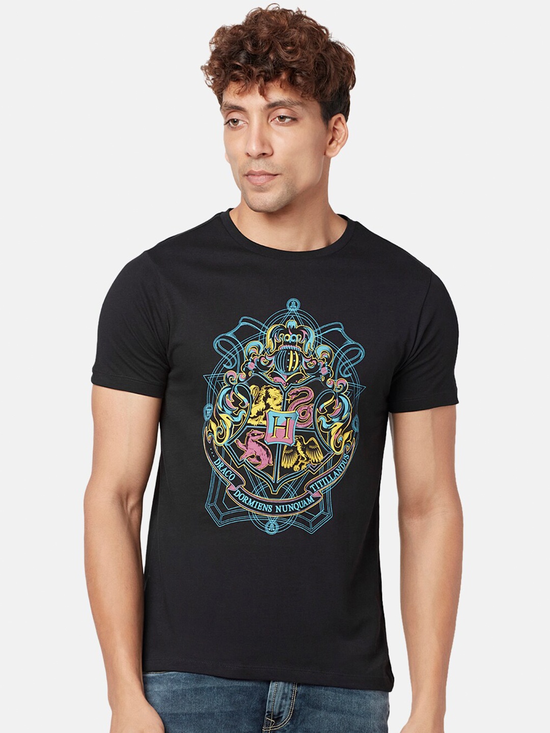 

SF JEANS by Pantaloons Harry Potter Printed Cotton Slim Fit T-shirt, Black