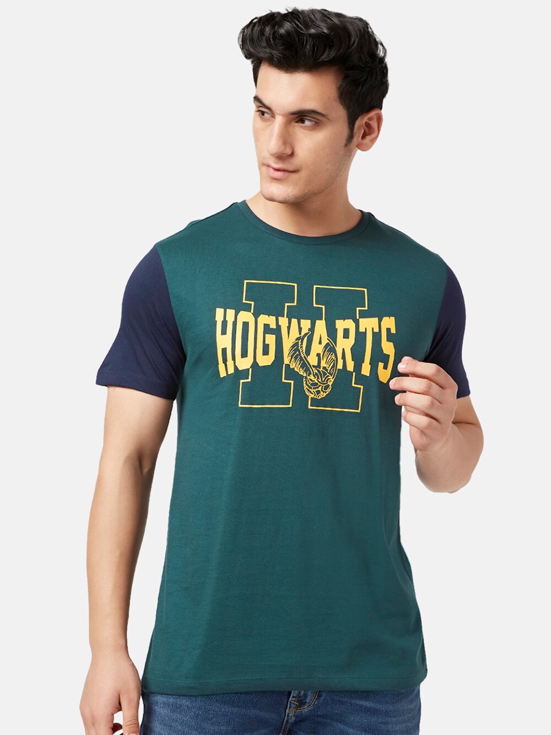

SF JEANS by Pantaloons Harry Potter Printed Cotton Slim Fit T-shirt, Green
