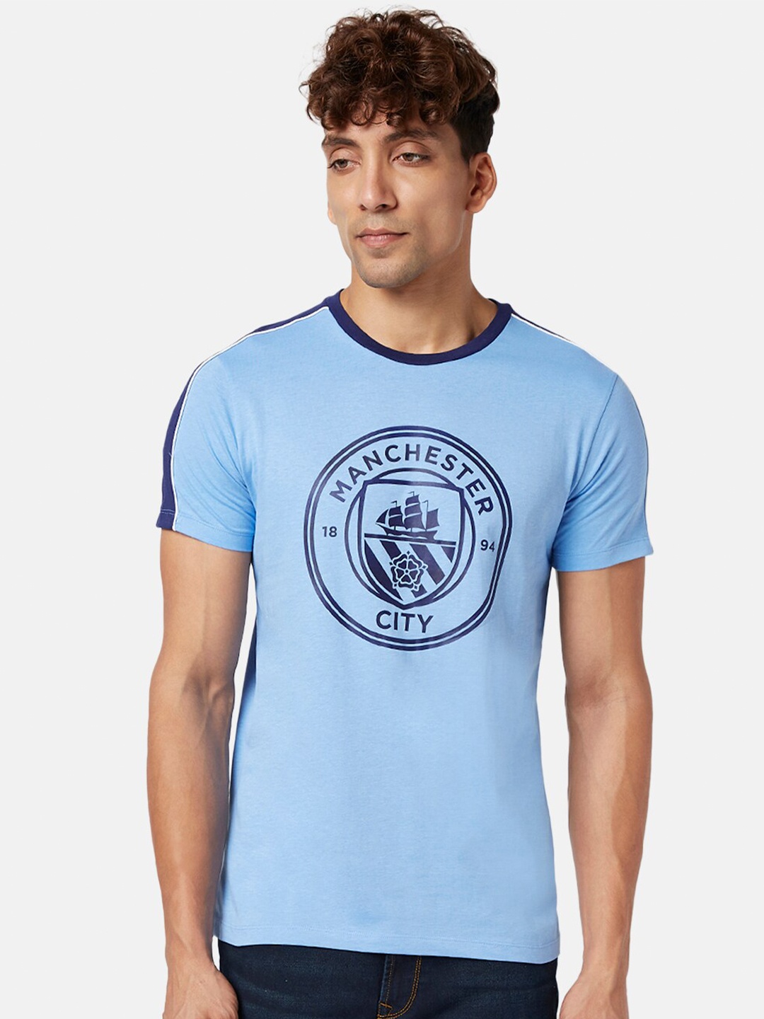 

SF JEANS by Pantaloons Graphic Printed Slim Fit Cotton T-shirt, Blue