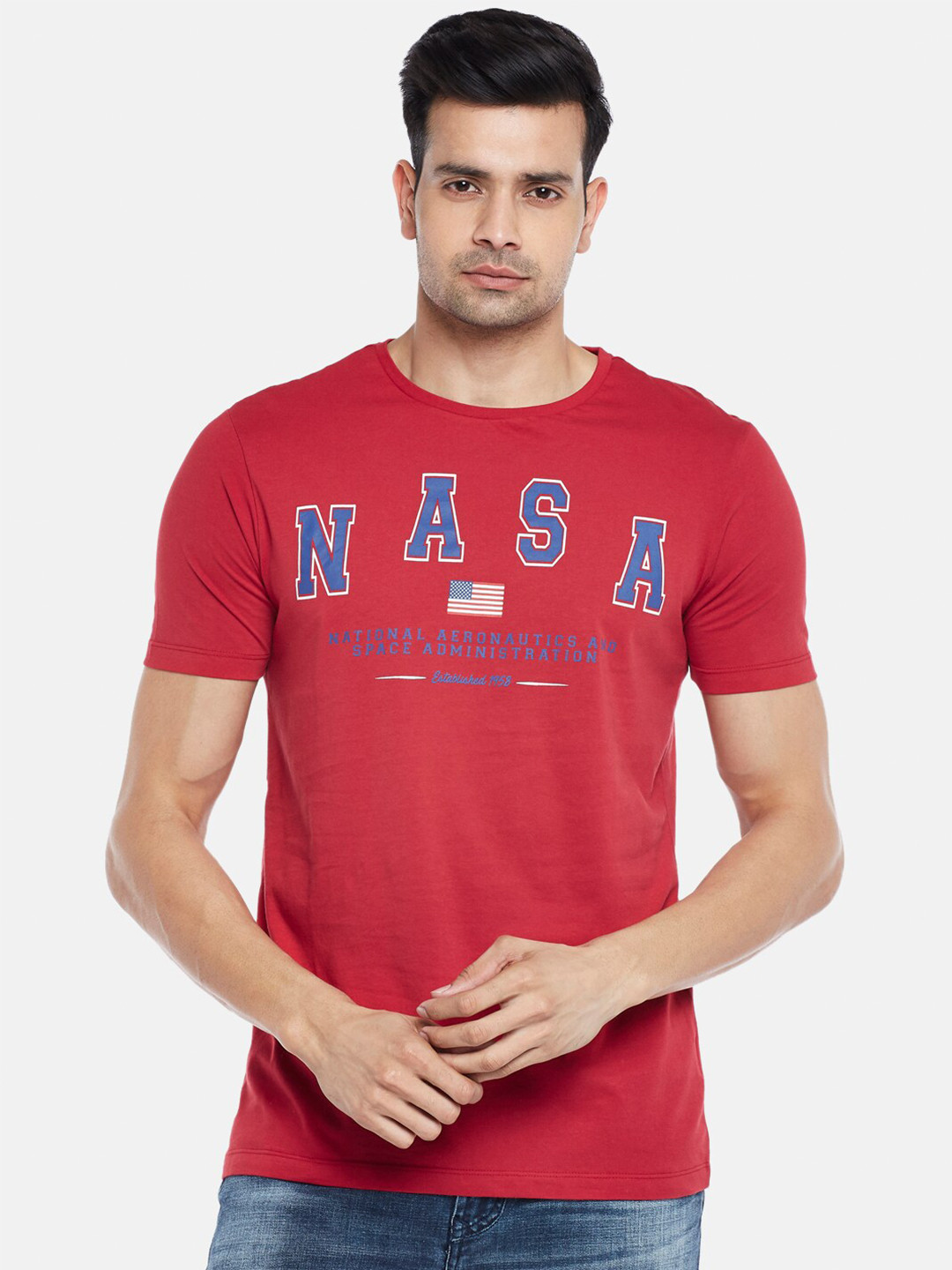 

SF JEANS by Pantaloons Typography Printed Slim Fit Cotton T-shirt, Red