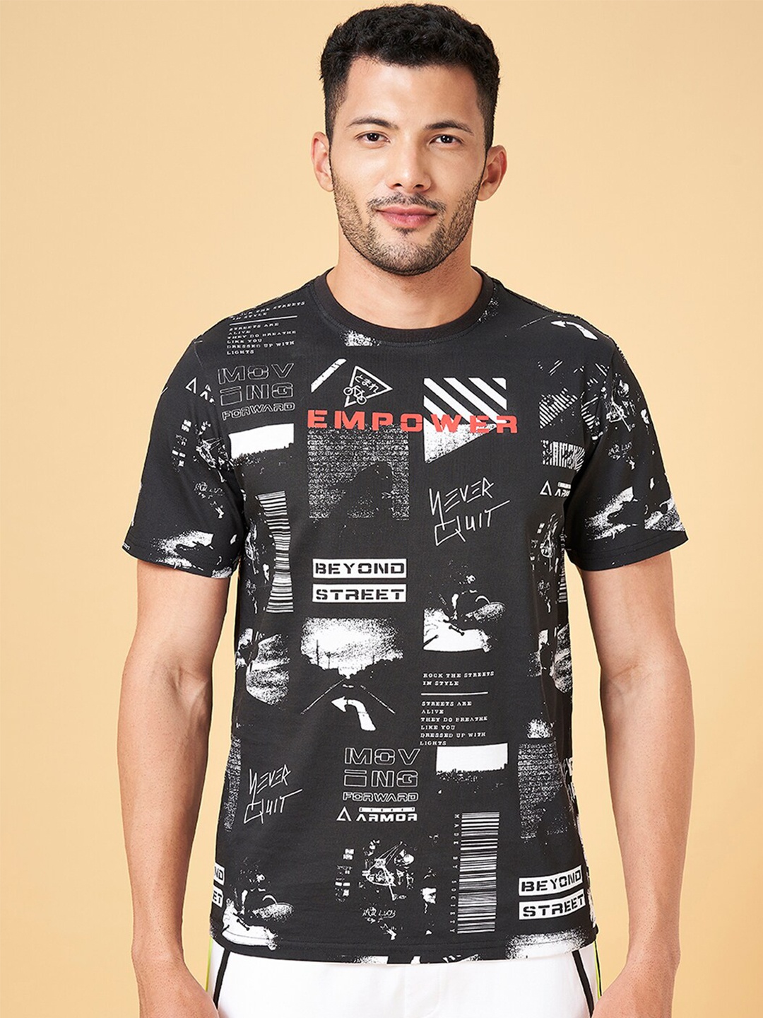 

Street Armor by Pantaloons Graphic Printed Round Neck Pure Cotton T-shirt, Black