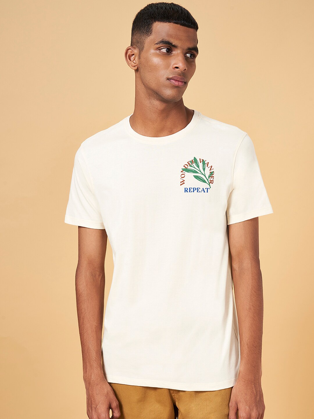 

Urban Ranger by pantaloons Graphic Printed Cotton Slim Fit T-Shirt, Cream
