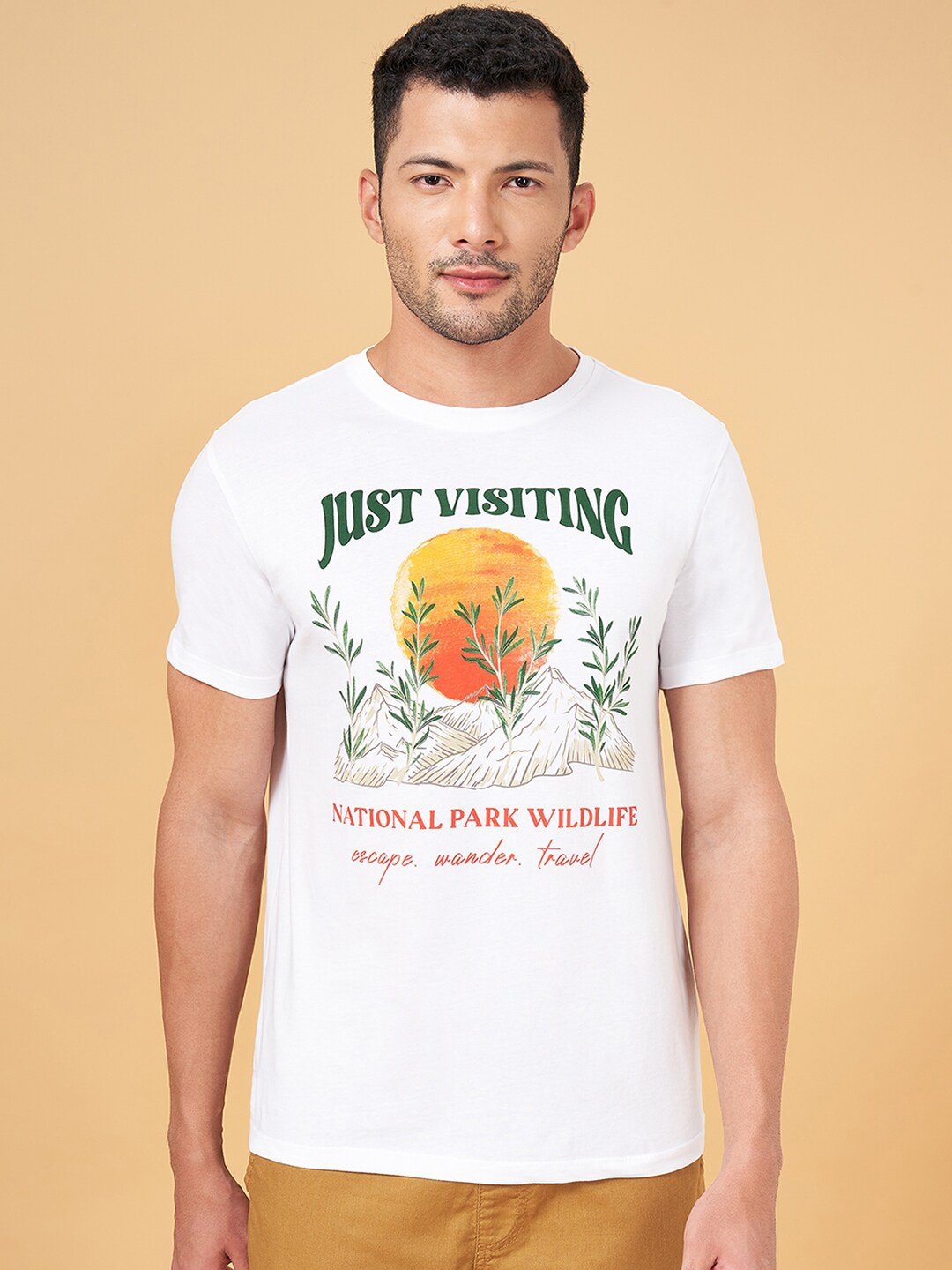 

Urban Ranger by pantaloons Graphic Printed Cotton Slim Fit T-Shirt, White