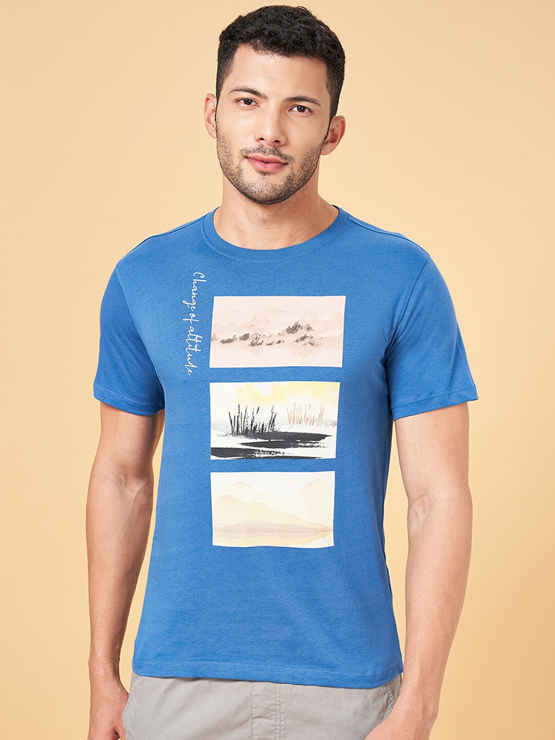 

Urban Ranger by pantaloons Graphic Printed Cotton Slim Fit T-Shirt, Blue