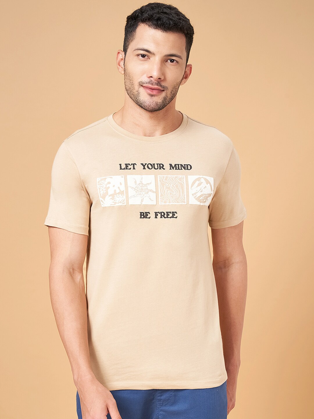 

Urban Ranger by pantaloons Graphic Printed Cotton Slim Fit T-Shirt, Cream