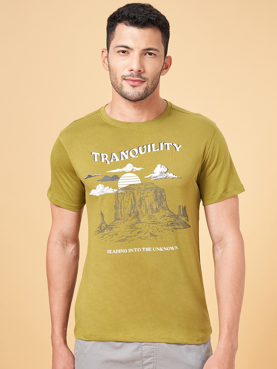 

Urban Ranger by pantaloons Graphic Printed Cotton Slim Fit T-Shirt, Green