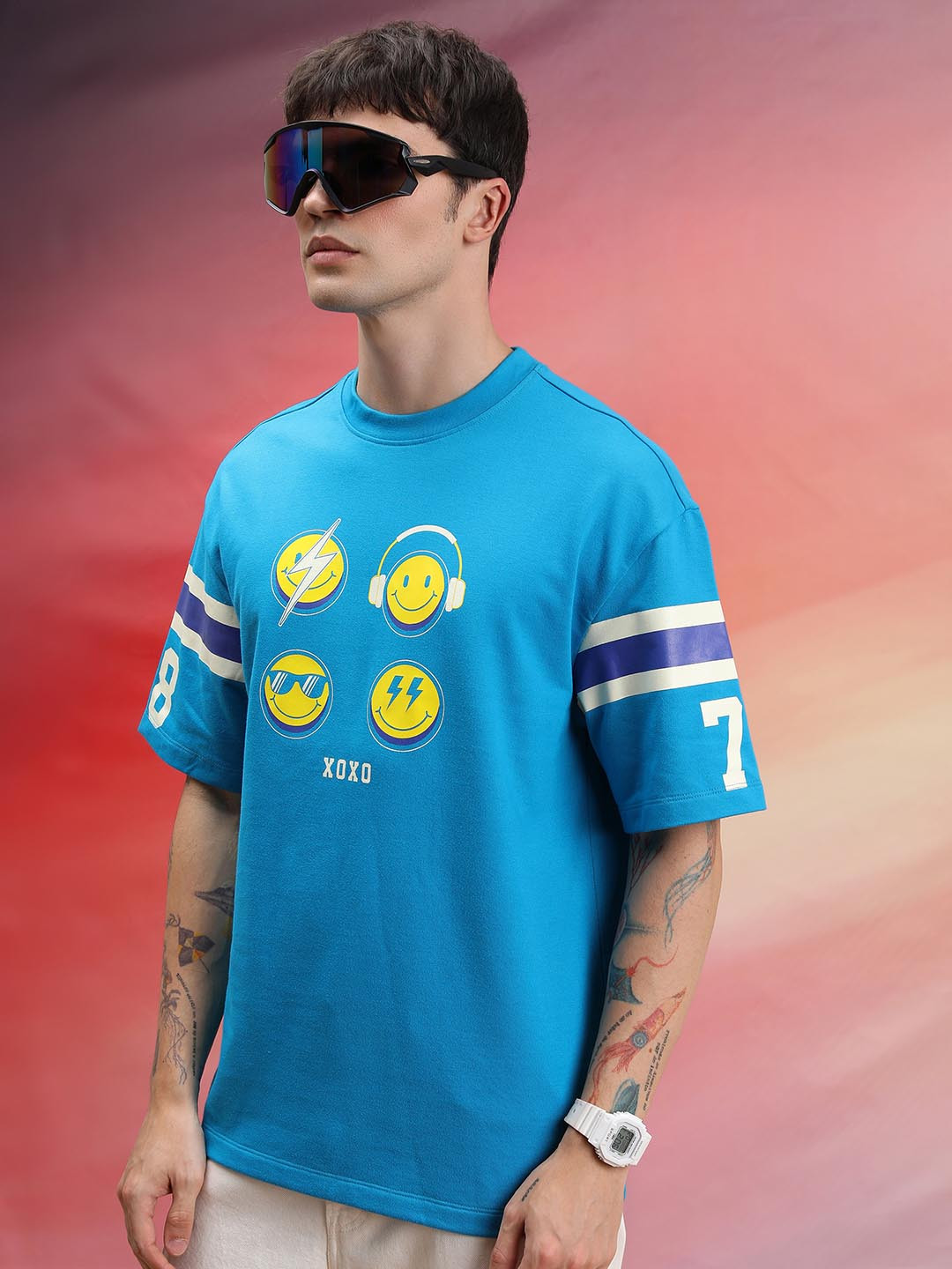 

HIGHLANDER Unisex Typography Printed Oversized T-Shirt, Blue