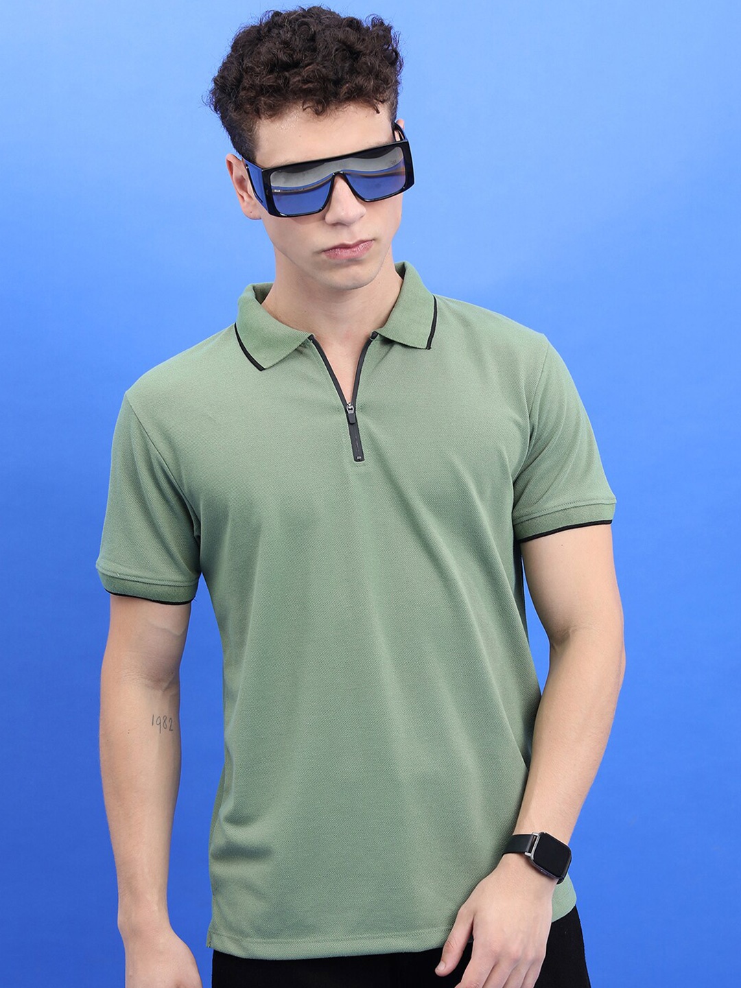 

HIGHLANDER Green Polo Collar Slim Fit T-shirt