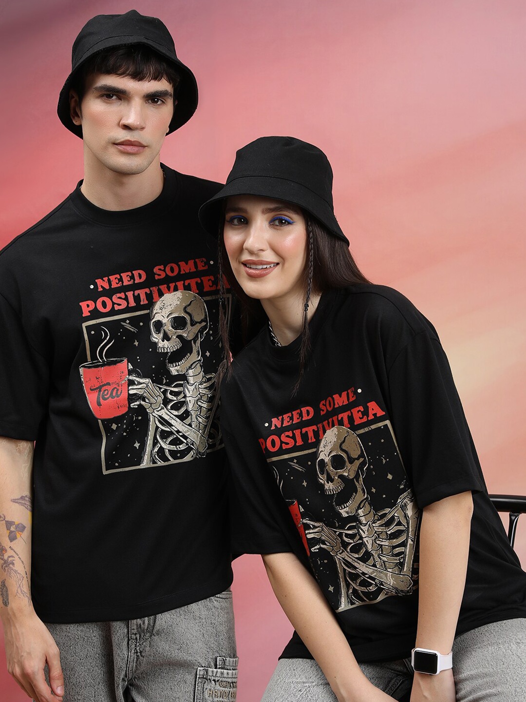 

HIGHLANDER Unisex Oversized Graphic Printed Drop Shoulder Sleeves Casual T-shirt, Black