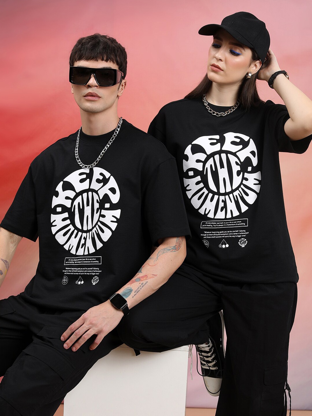 

HIGHLANDER Unisex Typography Printed Oversized T-shirt, Black