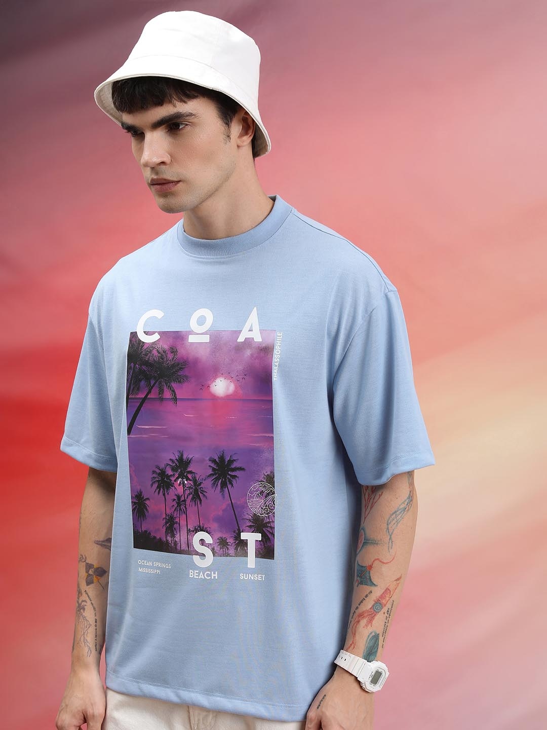 

HIGHLANDER Unisex Graphic Printed Oversized T-Shirt, Blue