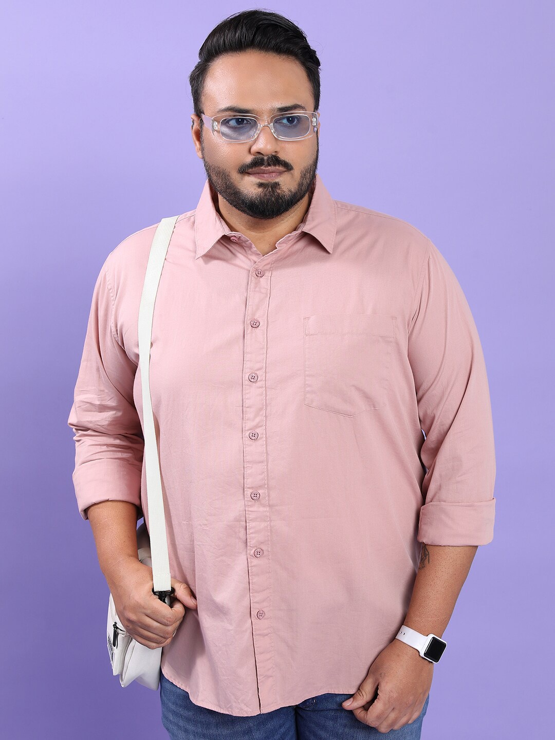 

HIGHLANDER Plus Size Pink Regular Fit Spread Collar Cotton Shirt