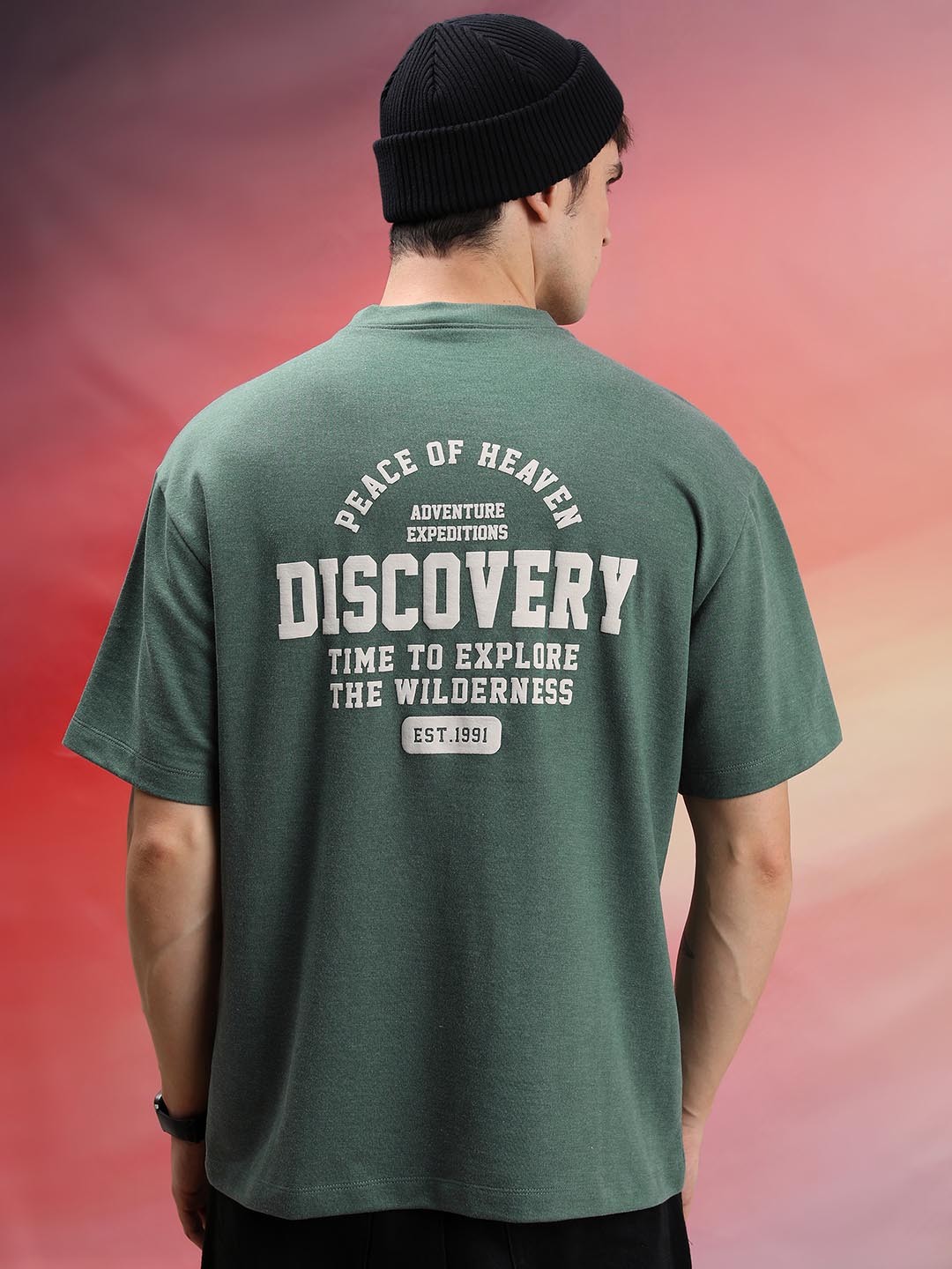 

HIGHLANDER Unisex Typography Printed Oversized T-Shirt, Green