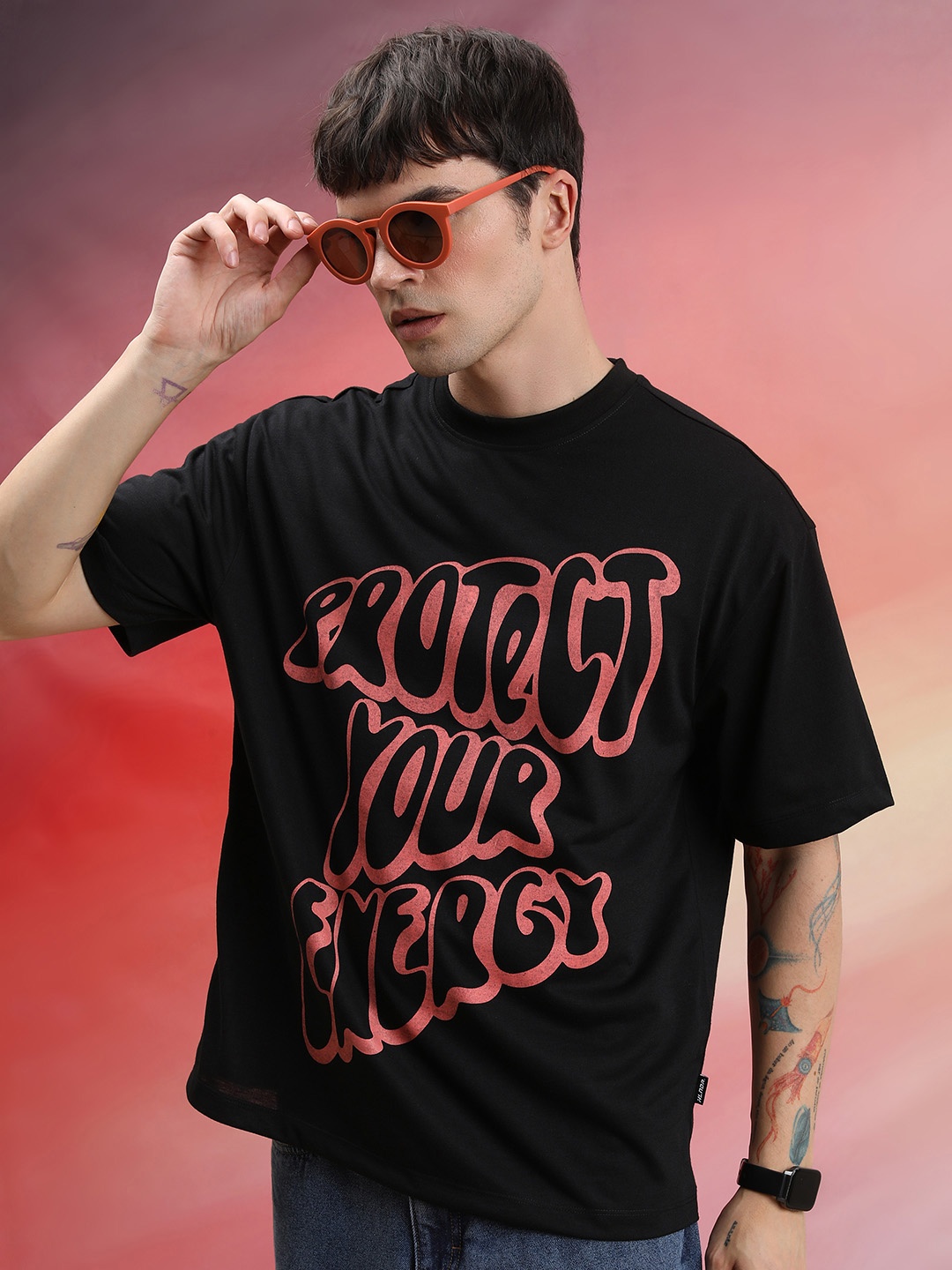 

HIGHLANDER Unisex Typography Printed Oversized T-shirt, Black