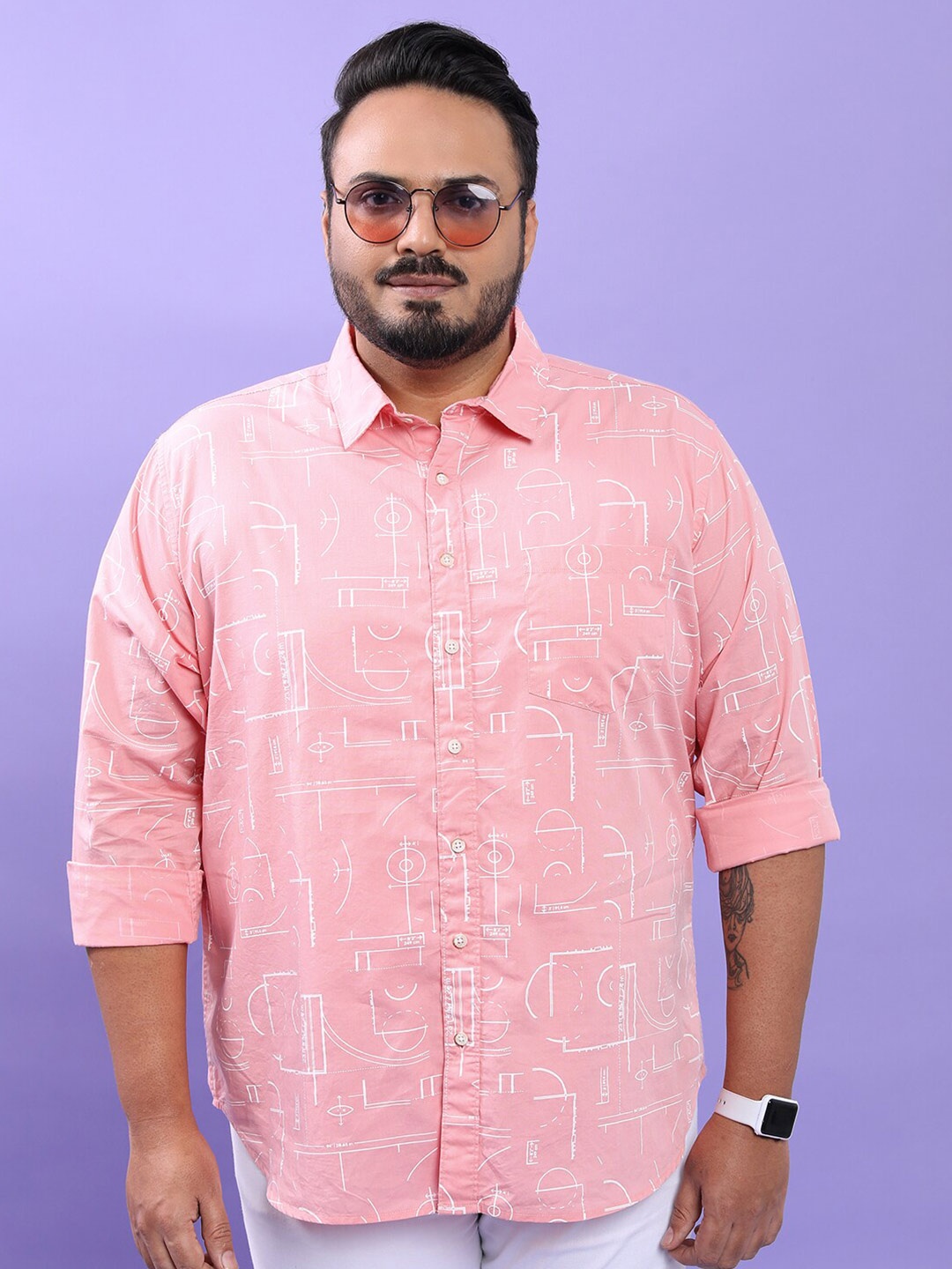 

HIGHLANDER Pink & White Abstract Printed Plus Size Regular Fit Cotton Casual Shirt