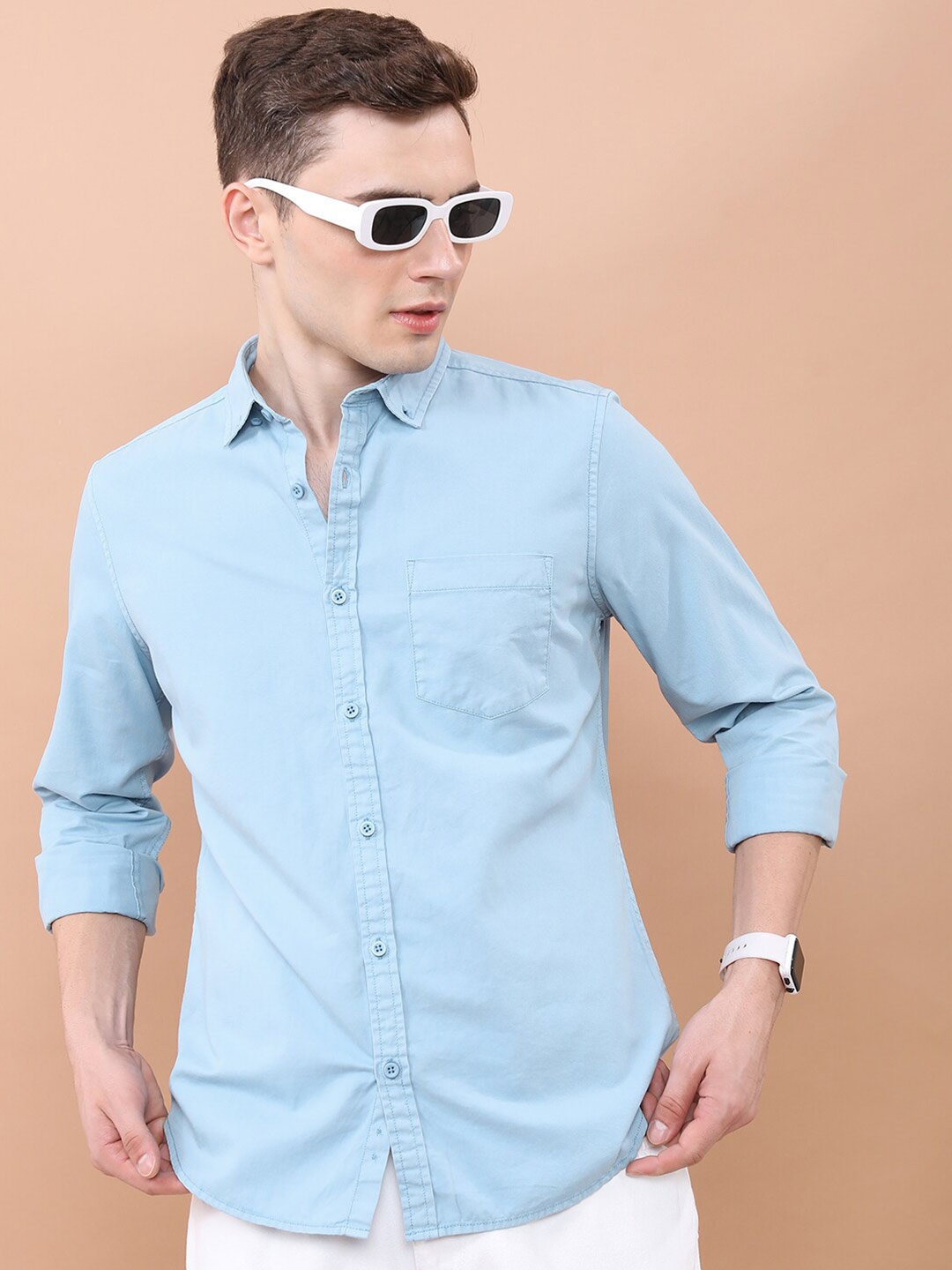 

HIGHLANDER Blue Slim Fit Cotton Casual Shirt