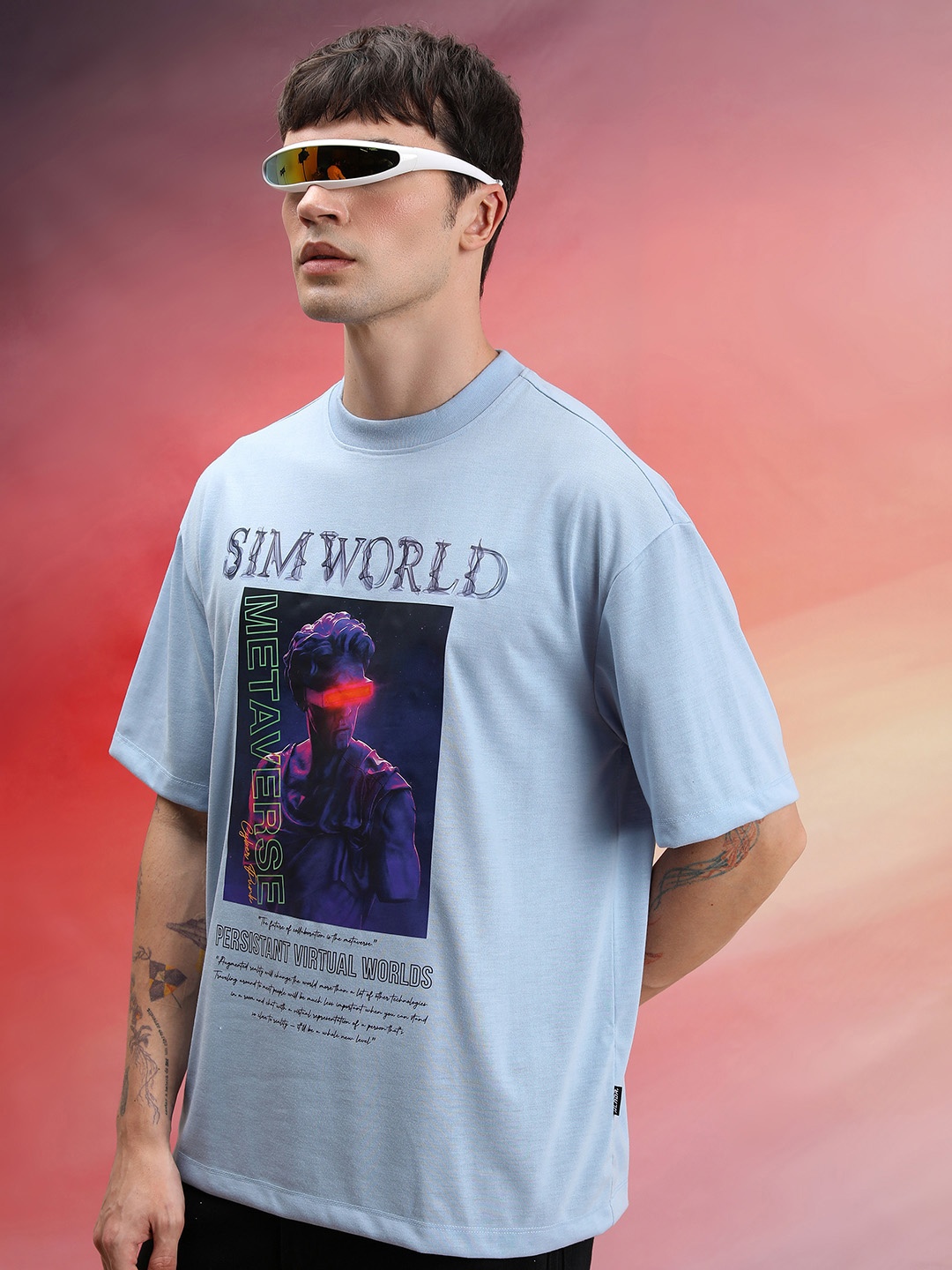 

HIGHLANDER Unisex Graphic Printed Oversized T-shirt, Blue