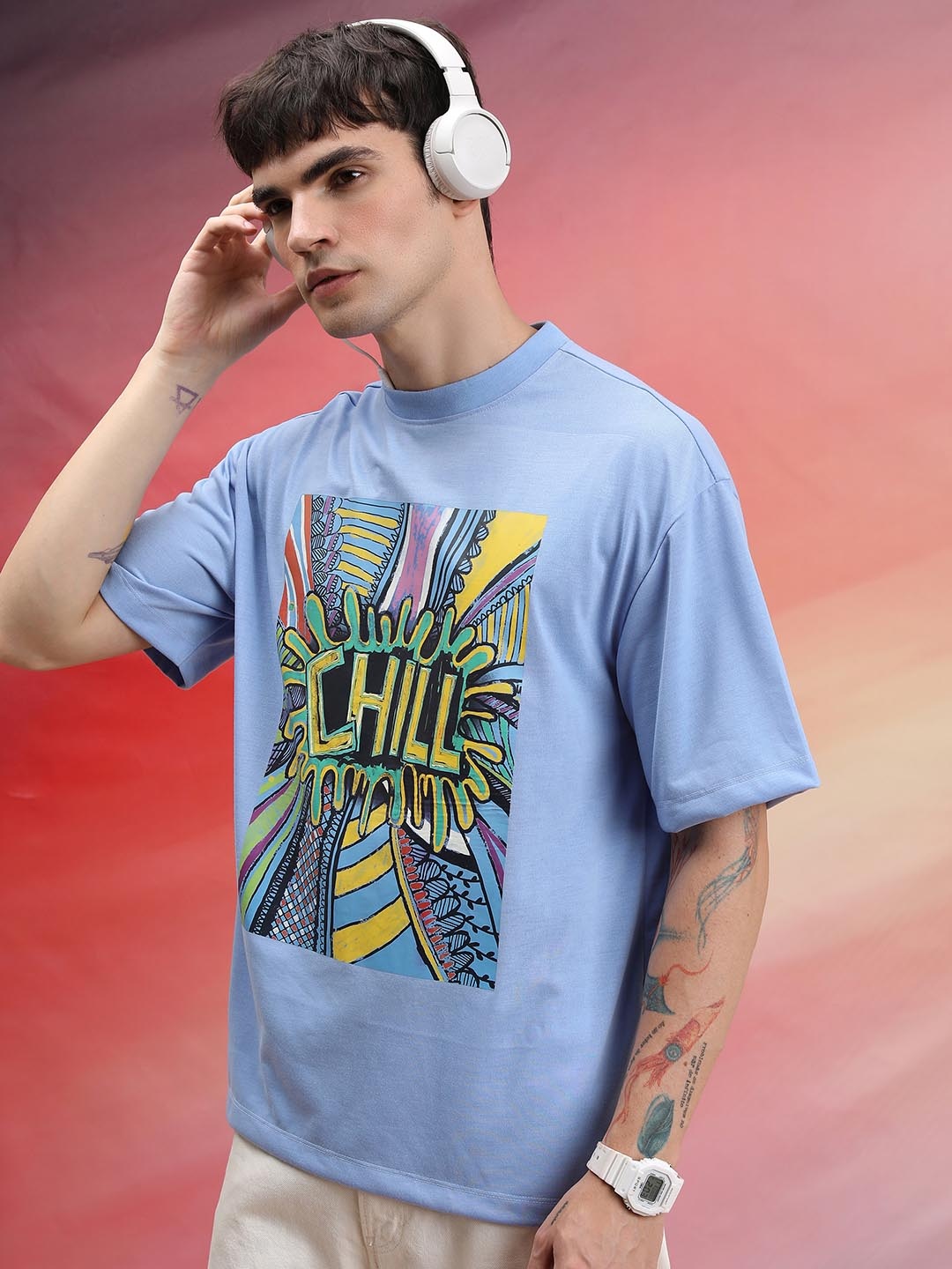 

HIGHLANDER Unisex Typography Printed Oversized T-Shirt, Blue
