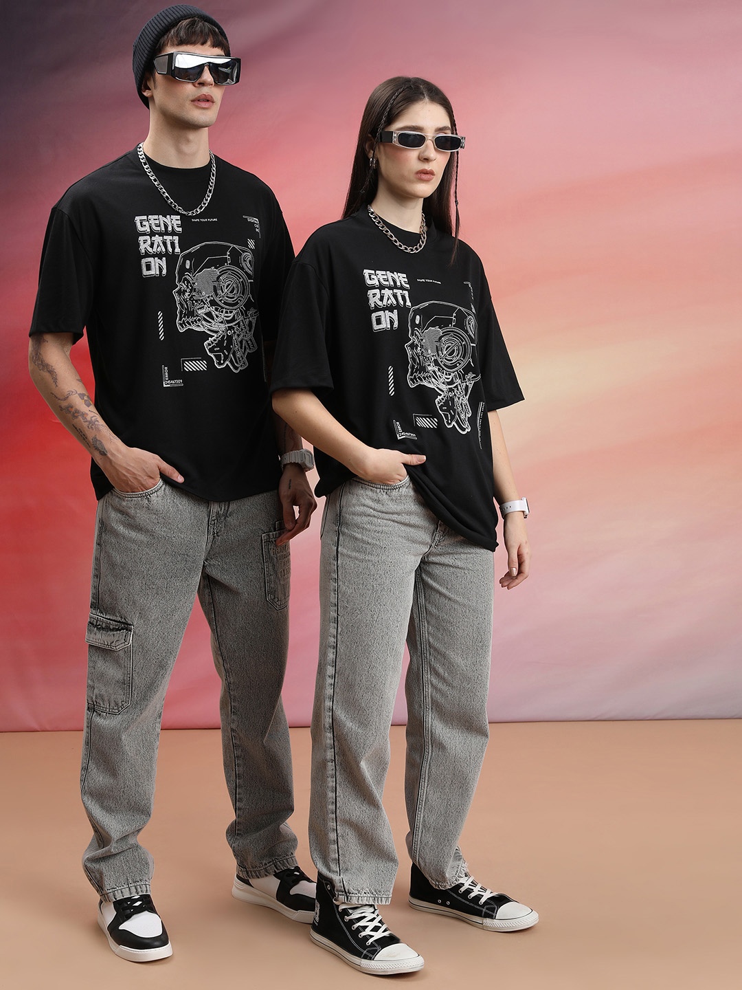 HIGHLANDER Unisex Graphic Printed Oversized T-shirt, Black