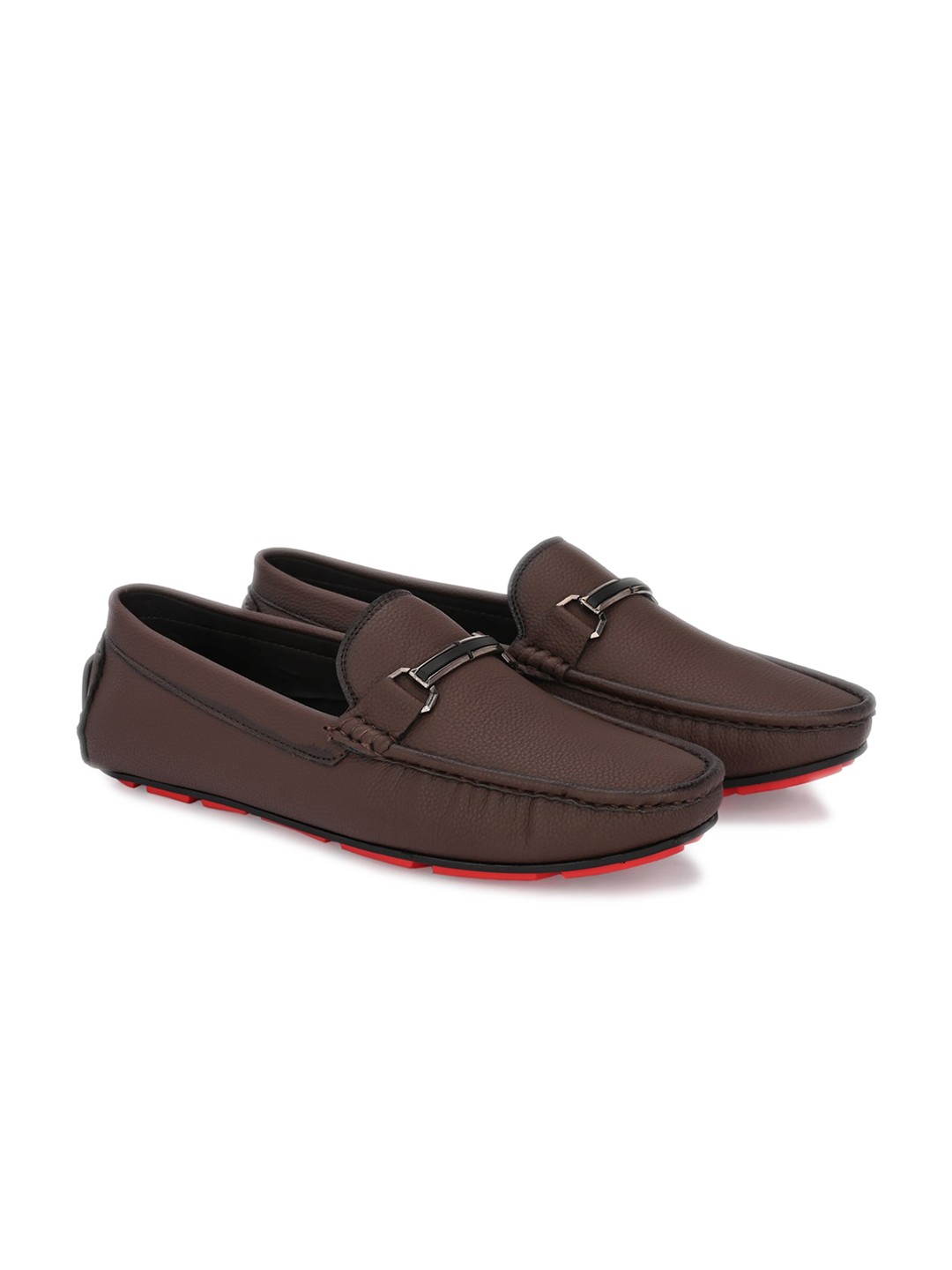 

ATTITUDIST Men Textured Buckled Driving Shoes, Brown