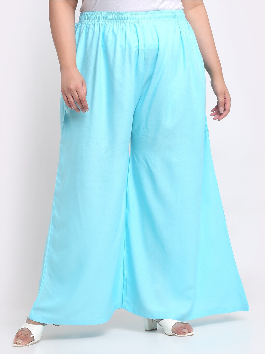 

Trend Level Women Mid Rise Flared Palazzos, Turquoise blue