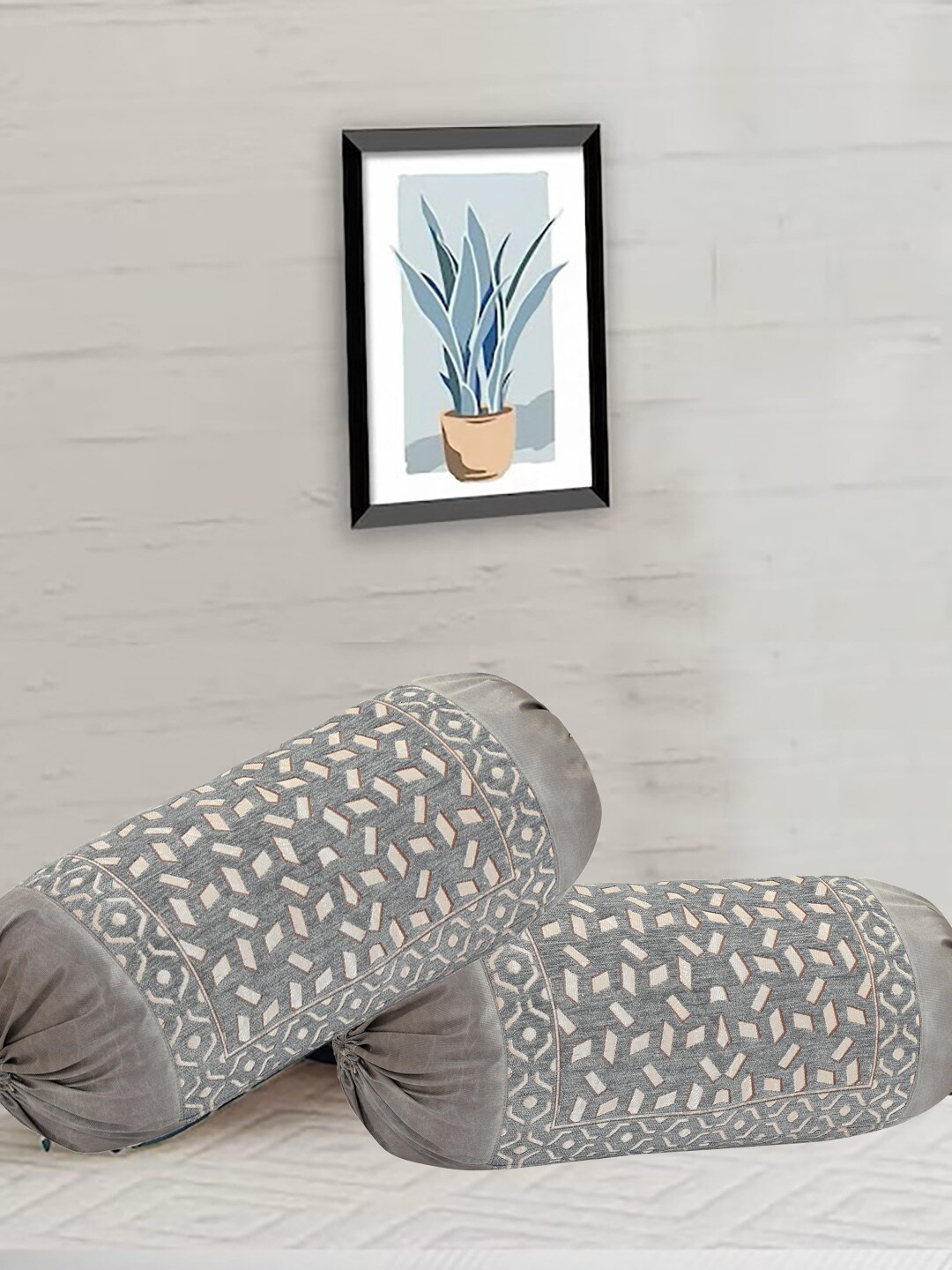 

DECOMIZER Grey 2 Pieces Embroidered Bricks Bolster Covers