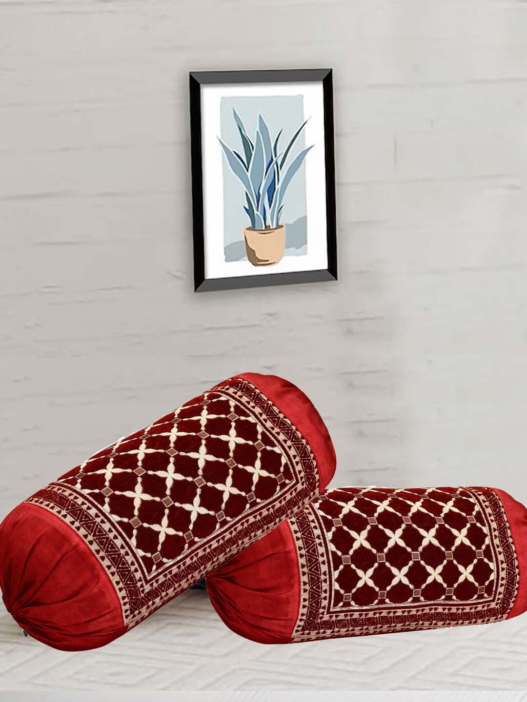 

DECOMIZER 2-Pcs Maroon Ethnic Motifs Bolster Covers