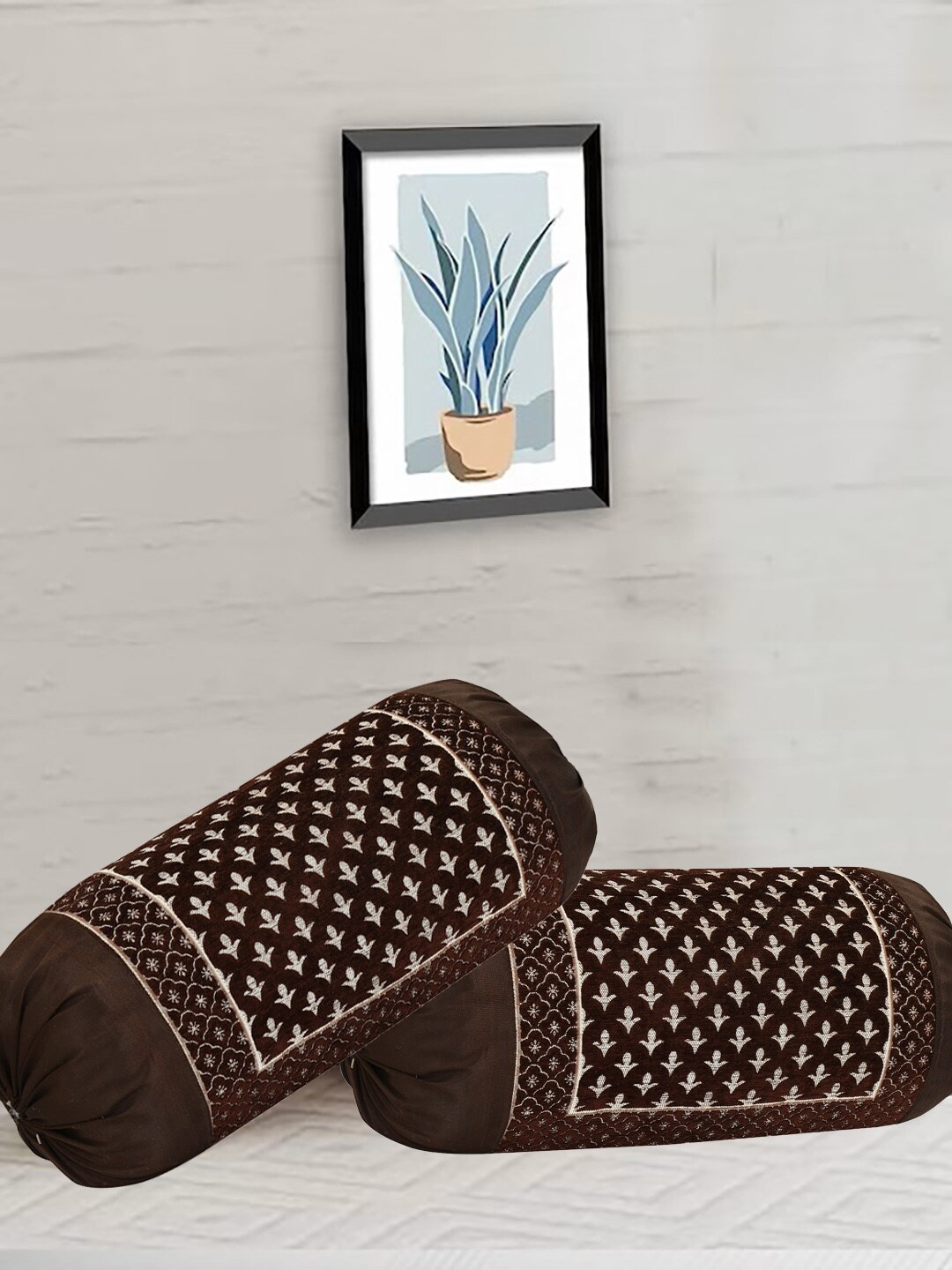 

DECOMIZER 2-Pcs Coffee Brown Ethnic Motifs Bolster Covers