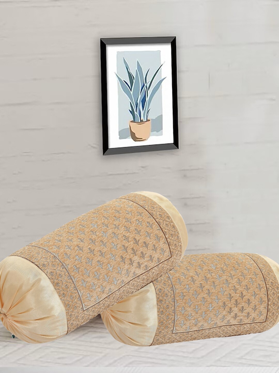 

DECOMIZER Beige 2 Pieces Embroidered Bolster Covers